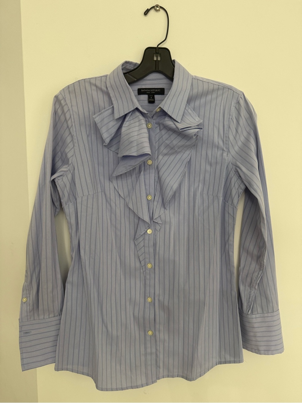 Banana Republic Light Blue Pinstripe Ruffle Front Button-Down Shirt